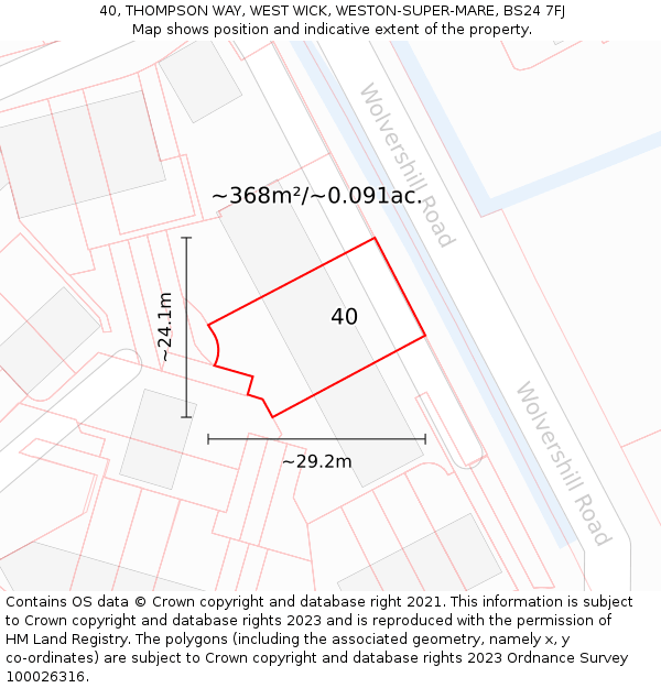 40, THOMPSON WAY, WEST WICK, WESTON-SUPER-MARE, BS24 7FJ: Plot and title map