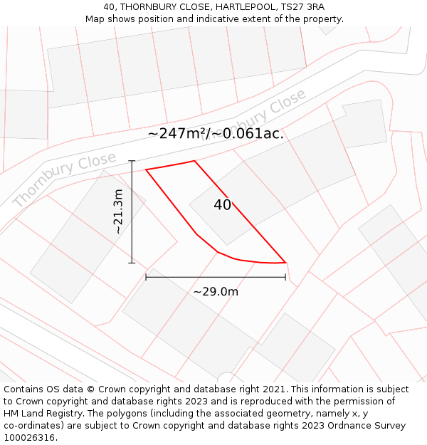 40, THORNBURY CLOSE, HARTLEPOOL, TS27 3RA: Plot and title map