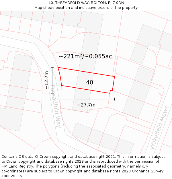 40, THREADFOLD WAY, BOLTON, BL7 9DN: Plot and title map