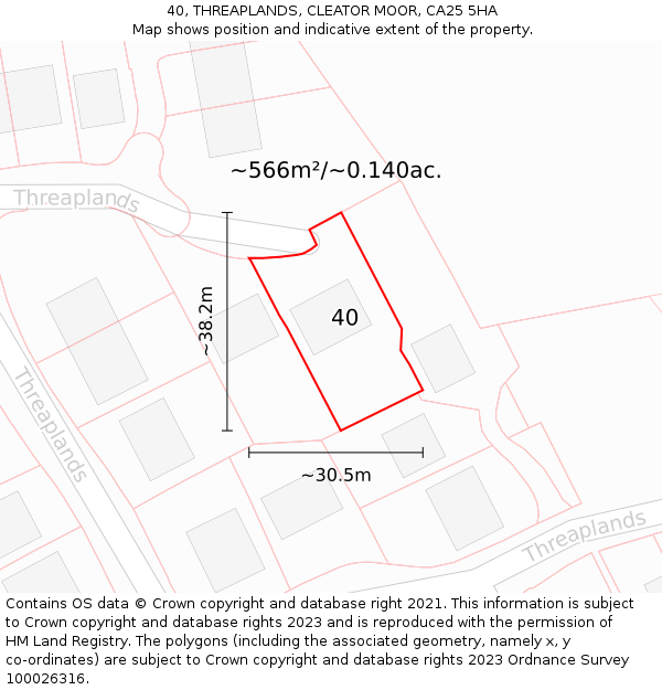 40, THREAPLANDS, CLEATOR MOOR, CA25 5HA: Plot and title map