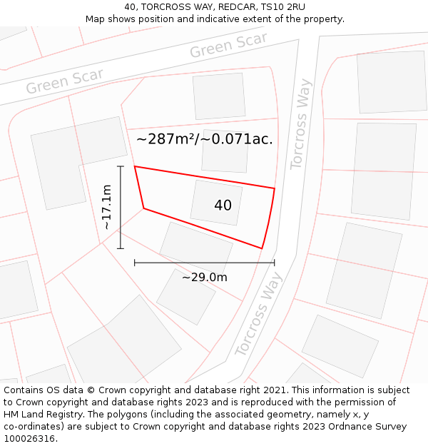 40, TORCROSS WAY, REDCAR, TS10 2RU: Plot and title map