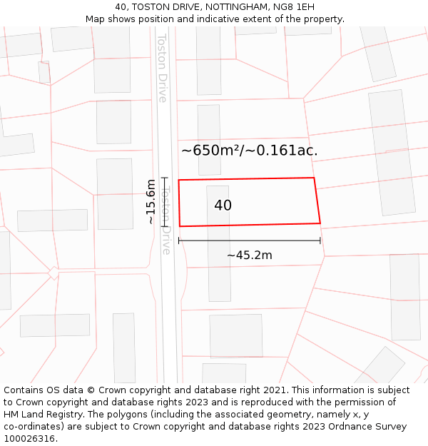 40, TOSTON DRIVE, NOTTINGHAM, NG8 1EH: Plot and title map