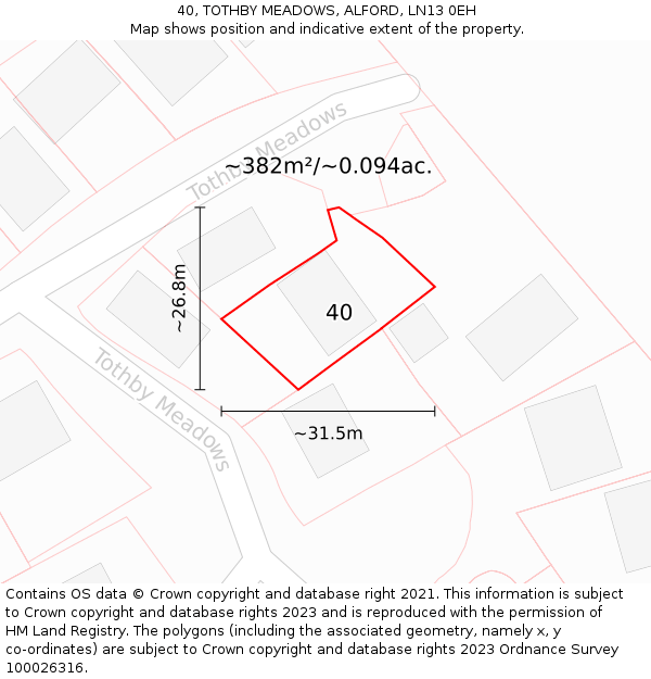 40, TOTHBY MEADOWS, ALFORD, LN13 0EH: Plot and title map