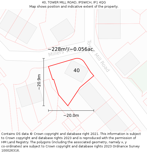 40, TOWER MILL ROAD, IPSWICH, IP1 4QG: Plot and title map
