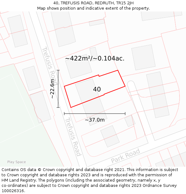 40, TREFUSIS ROAD, REDRUTH, TR15 2JH: Plot and title map