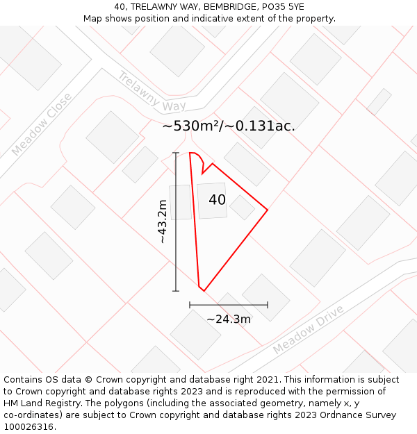 40, TRELAWNY WAY, BEMBRIDGE, PO35 5YE: Plot and title map