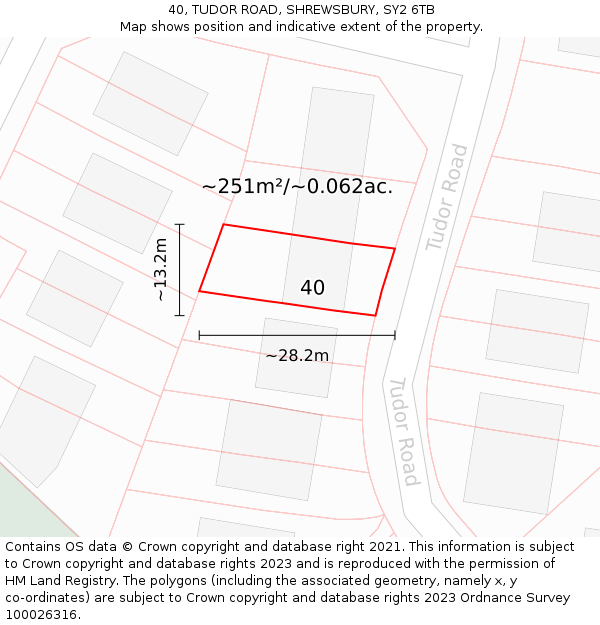 40, TUDOR ROAD, SHREWSBURY, SY2 6TB: Plot and title map