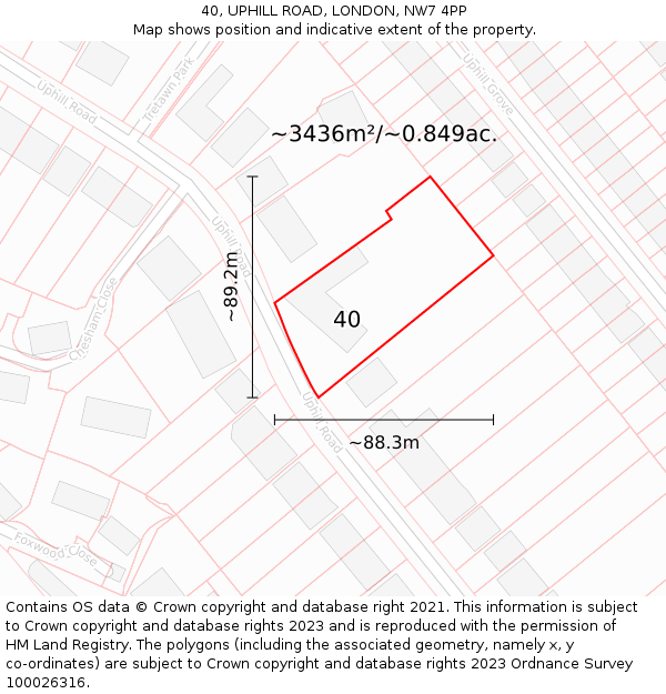 40, UPHILL ROAD, LONDON, NW7 4PP: Plot and title map