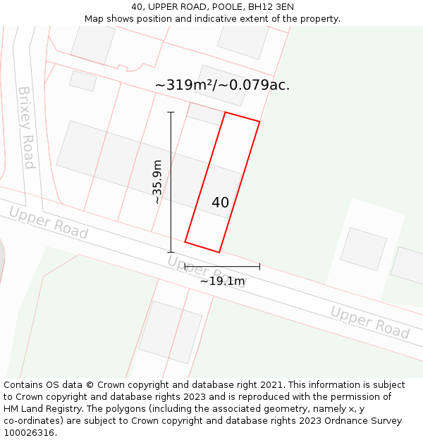 40, UPPER ROAD, POOLE, BH12 3EN: Plot and title map