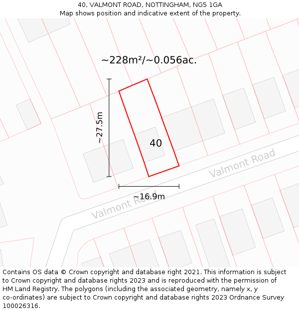 40, VALMONT ROAD, NOTTINGHAM, NG5 1GA: Plot and title map