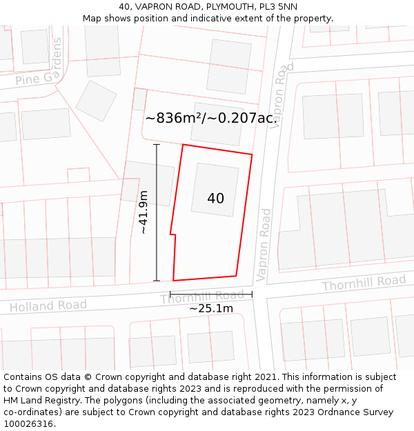 40, VAPRON ROAD, PLYMOUTH, PL3 5NN: Plot and title map