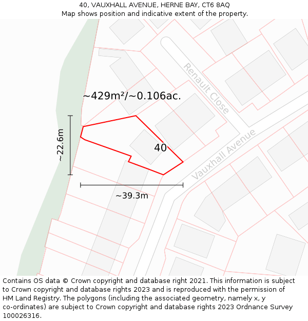 40, VAUXHALL AVENUE, HERNE BAY, CT6 8AQ: Plot and title map