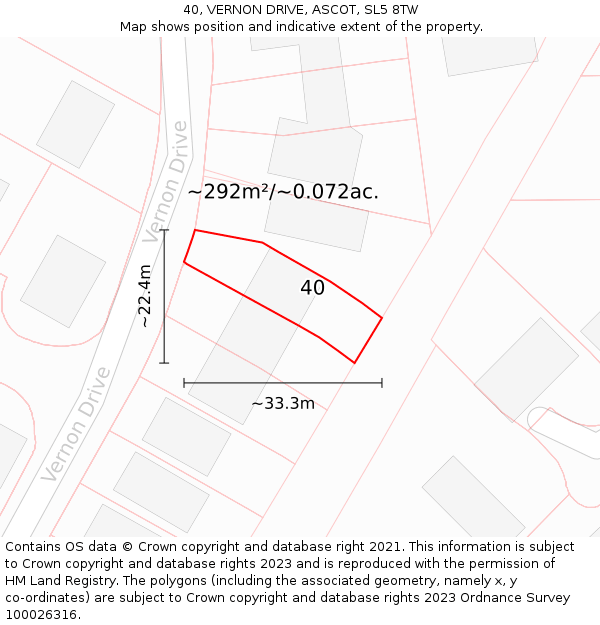 40, VERNON DRIVE, ASCOT, SL5 8TW: Plot and title map