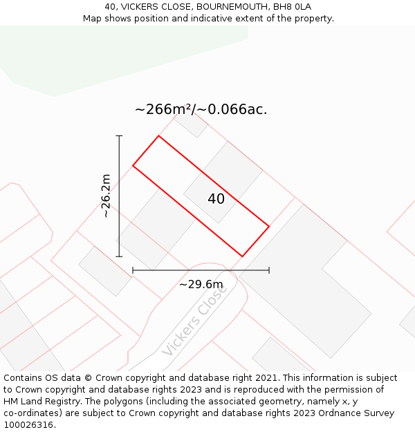 40, VICKERS CLOSE, BOURNEMOUTH, BH8 0LA: Plot and title map