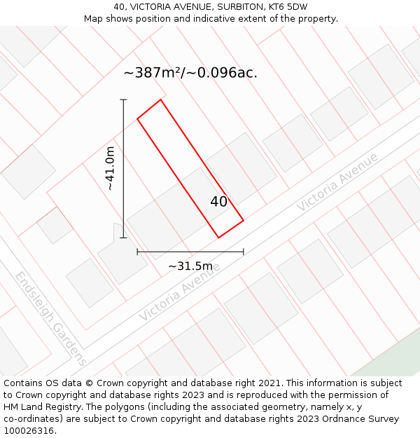 40, VICTORIA AVENUE, SURBITON, KT6 5DW: Plot and title map