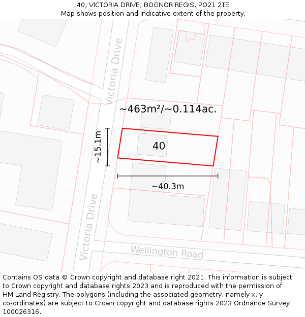 40, VICTORIA DRIVE, BOGNOR REGIS, PO21 2TE: Plot and title map