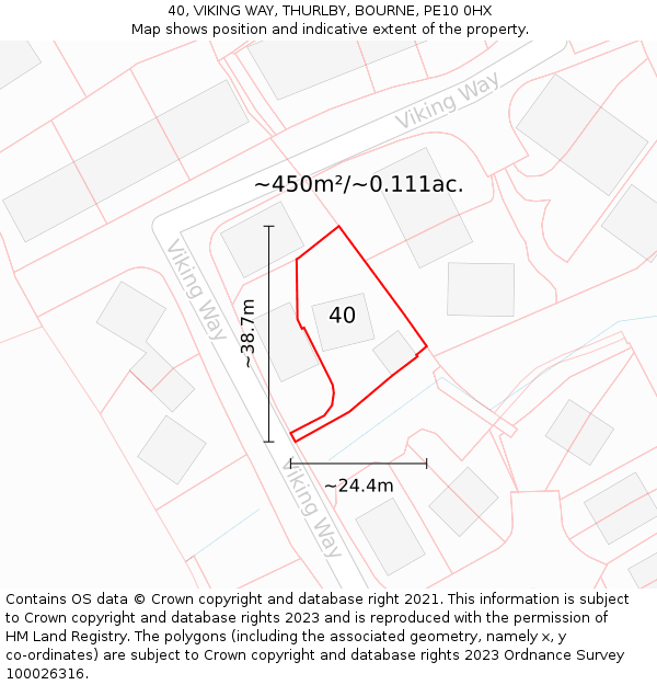 40, VIKING WAY, THURLBY, BOURNE, PE10 0HX: Plot and title map