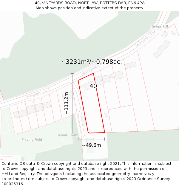 40, VINEYARDS ROAD, NORTHAW, POTTERS BAR, EN6 4PA: Plot and title map