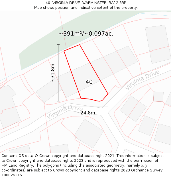 40, VIRGINIA DRIVE, WARMINSTER, BA12 8RP: Plot and title map