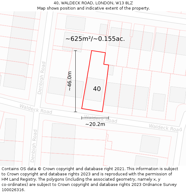 40, WALDECK ROAD, LONDON, W13 8LZ: Plot and title map