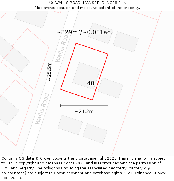 40, WALLIS ROAD, MANSFIELD, NG18 2HN: Plot and title map