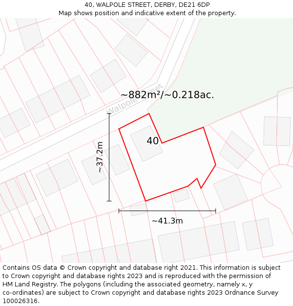 40, WALPOLE STREET, DERBY, DE21 6DP: Plot and title map