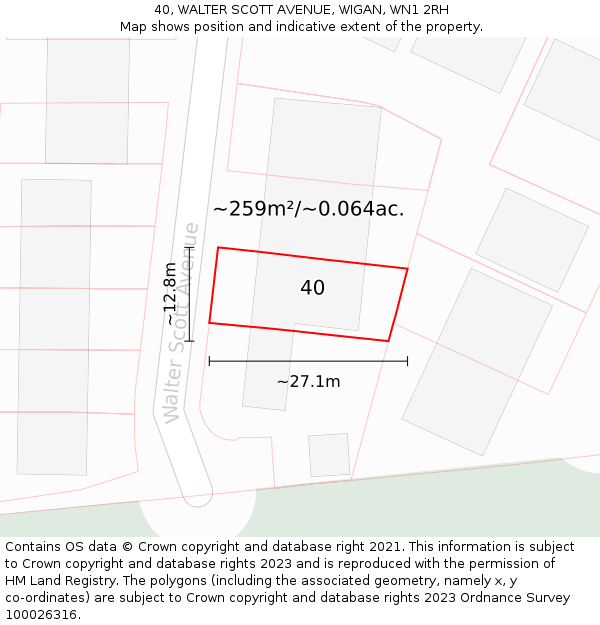 40, WALTER SCOTT AVENUE, WIGAN, WN1 2RH: Plot and title map