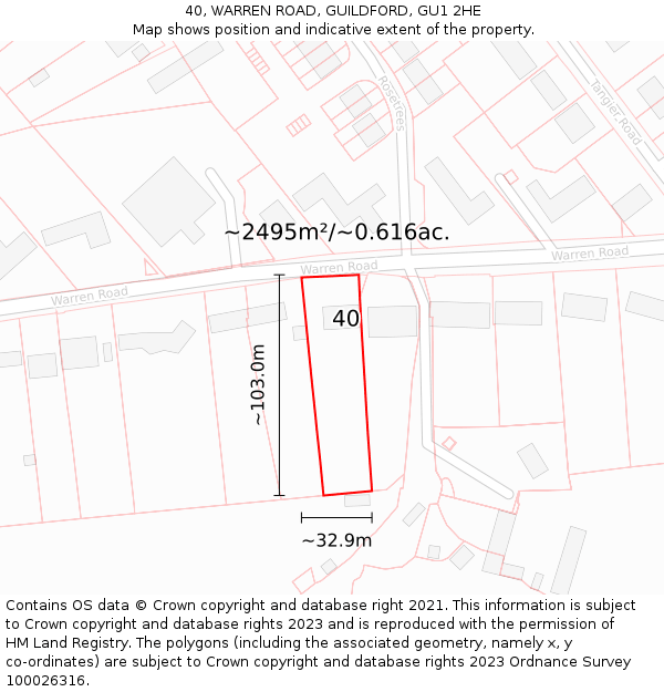 40, WARREN ROAD, GUILDFORD, GU1 2HE: Plot and title map