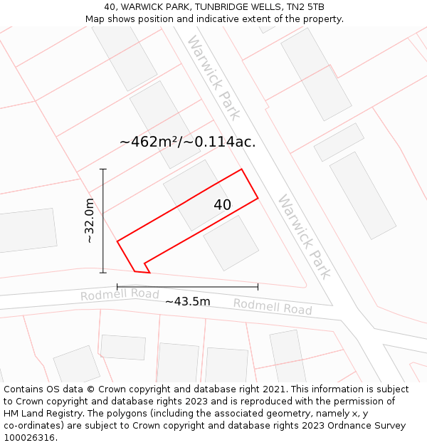 40, WARWICK PARK, TUNBRIDGE WELLS, TN2 5TB: Plot and title map