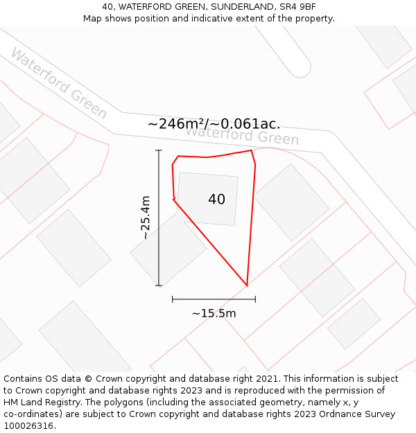 40, WATERFORD GREEN, SUNDERLAND, SR4 9BF: Plot and title map