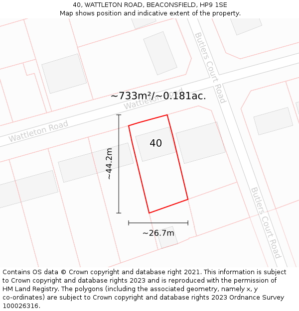 40, WATTLETON ROAD, BEACONSFIELD, HP9 1SE: Plot and title map