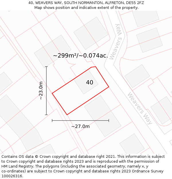 40, WEAVERS WAY, SOUTH NORMANTON, ALFRETON, DE55 2FZ: Plot and title map