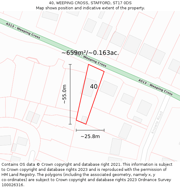 40, WEEPING CROSS, STAFFORD, ST17 0DS: Plot and title map