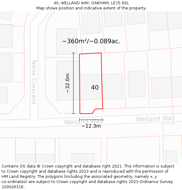 40, WELLAND WAY, OAKHAM, LE15 6SL: Plot and title map