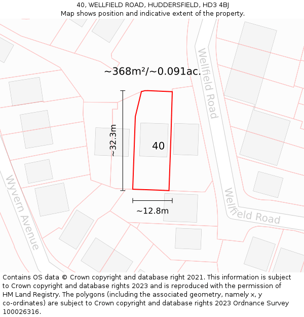 40, WELLFIELD ROAD, HUDDERSFIELD, HD3 4BJ: Plot and title map