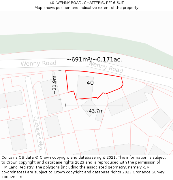 40, WENNY ROAD, CHATTERIS, PE16 6UT: Plot and title map