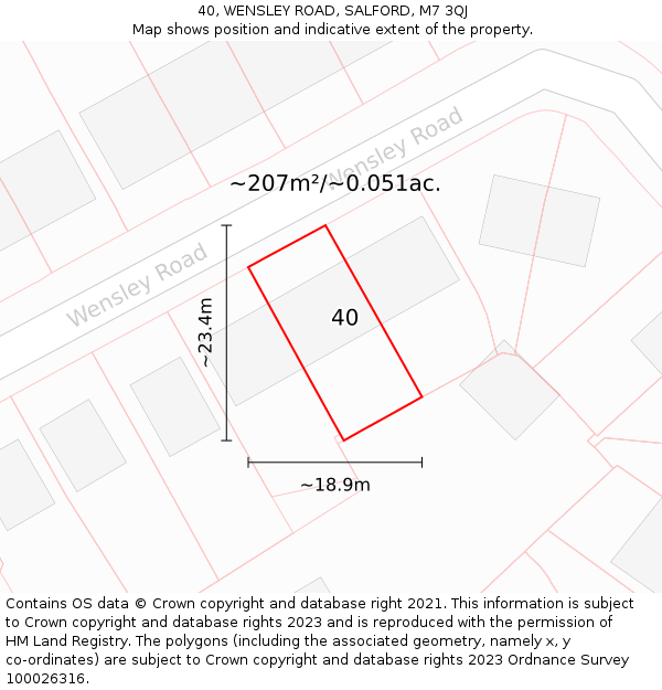 40, WENSLEY ROAD, SALFORD, M7 3QJ: Plot and title map