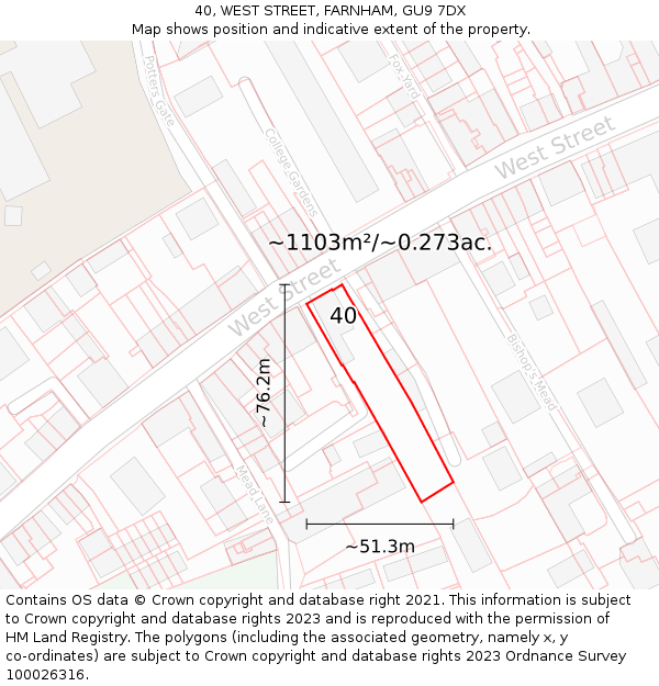 40, WEST STREET, FARNHAM, GU9 7DX: Plot and title map
