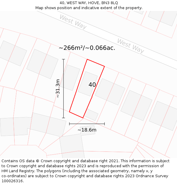 40, WEST WAY, HOVE, BN3 8LQ: Plot and title map