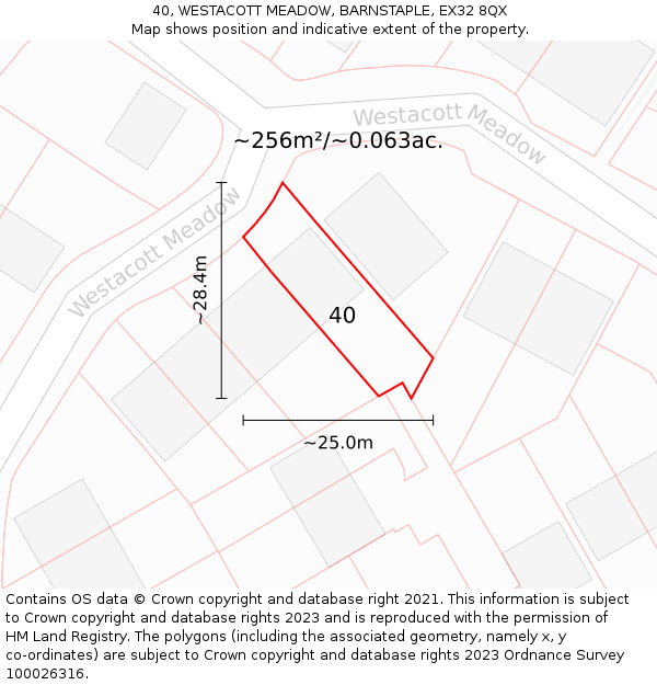 40, WESTACOTT MEADOW, BARNSTAPLE, EX32 8QX: Plot and title map