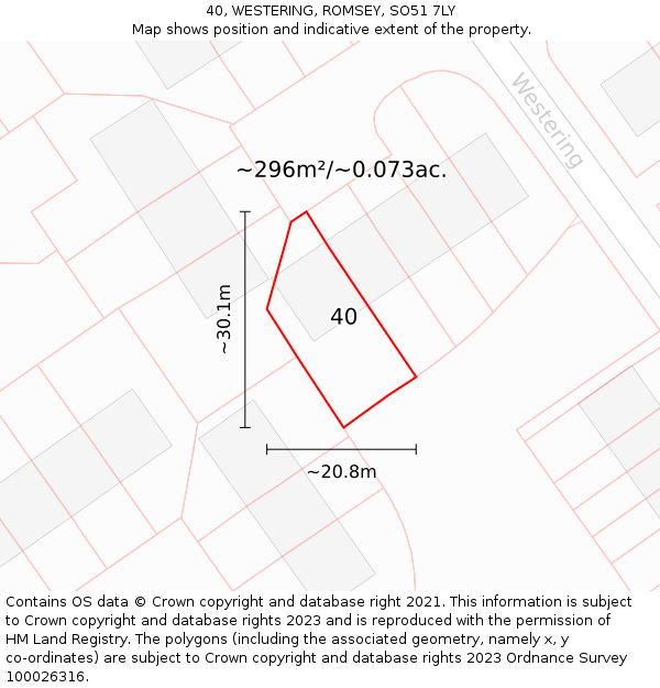 40, WESTERING, ROMSEY, SO51 7LY: Plot and title map