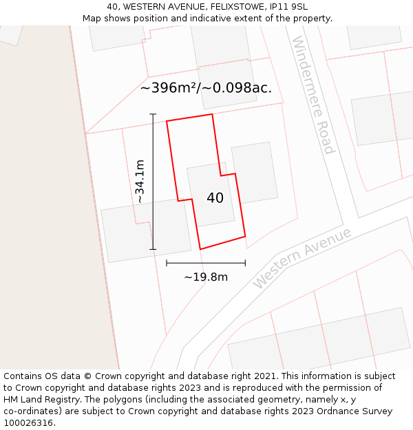 40, WESTERN AVENUE, FELIXSTOWE, IP11 9SL: Plot and title map