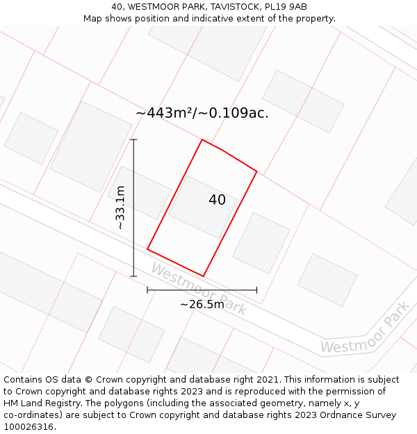 40, WESTMOOR PARK, TAVISTOCK, PL19 9AB: Plot and title map