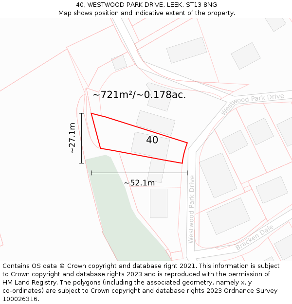 40, WESTWOOD PARK DRIVE, LEEK, ST13 8NG: Plot and title map