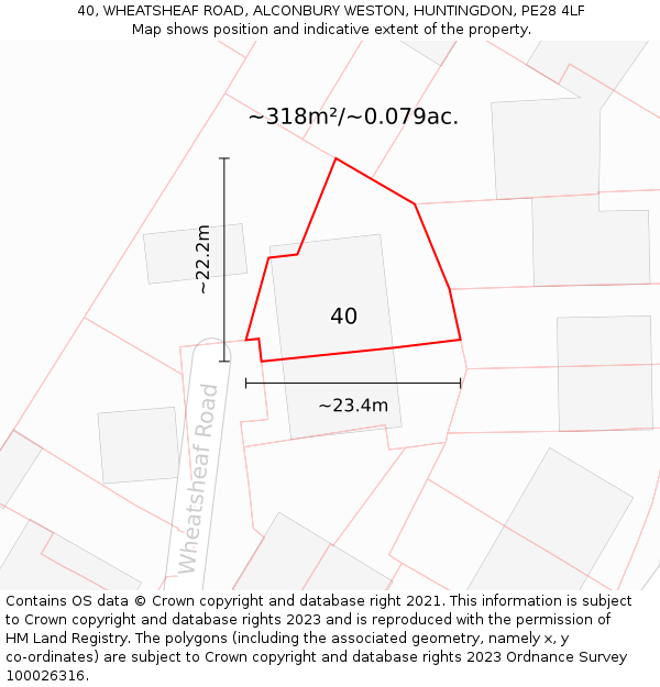 40, WHEATSHEAF ROAD, ALCONBURY WESTON, HUNTINGDON, PE28 4LF: Plot and title map