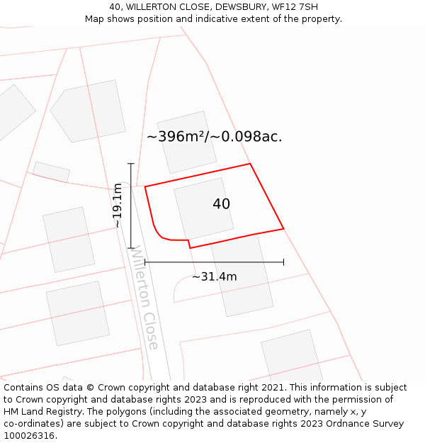 40, WILLERTON CLOSE, DEWSBURY, WF12 7SH: Plot and title map