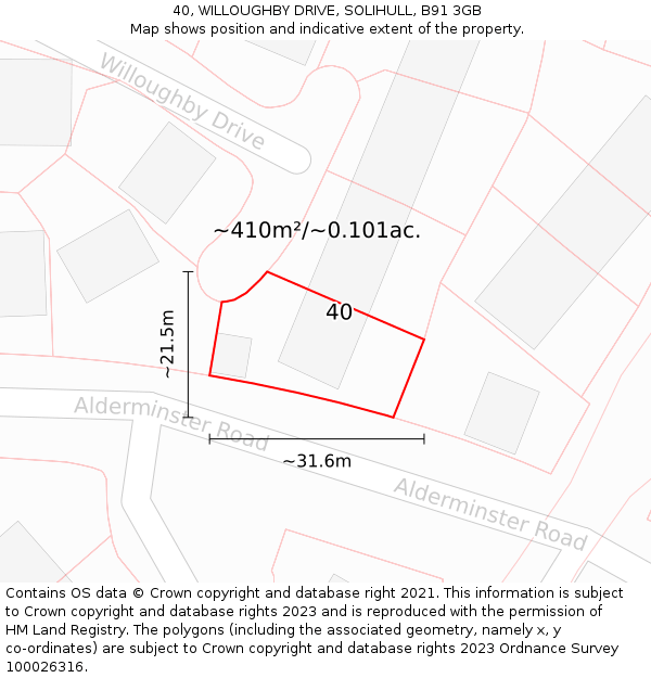 40, WILLOUGHBY DRIVE, SOLIHULL, B91 3GB: Plot and title map