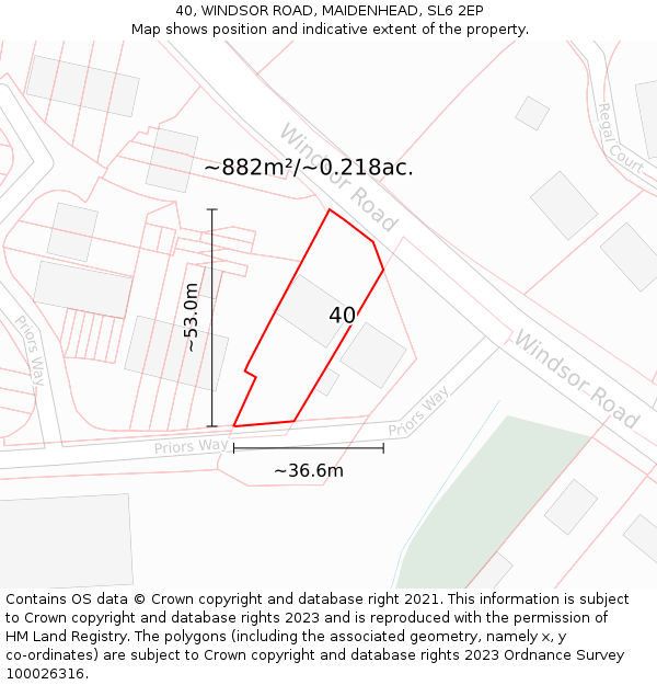 40, WINDSOR ROAD, MAIDENHEAD, SL6 2EP: Plot and title map