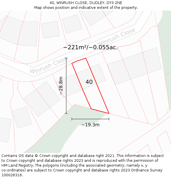40, WINRUSH CLOSE, DUDLEY, DY3 2NE: Plot and title map