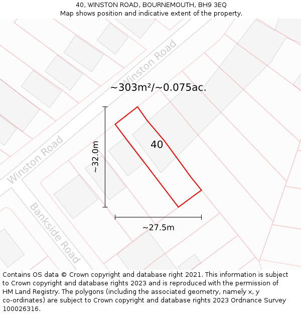 40, WINSTON ROAD, BOURNEMOUTH, BH9 3EQ: Plot and title map